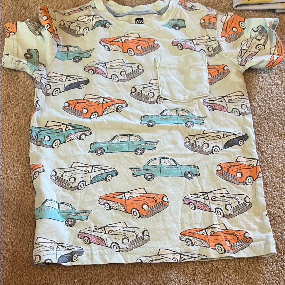 Tea Collection Mint Kids Tee with Orange & Teal Car Print